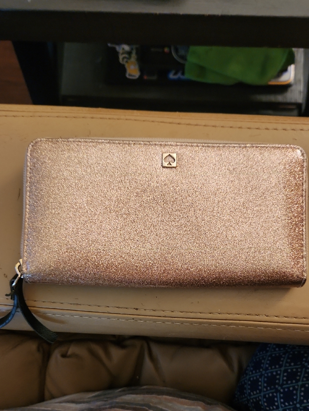 Kate Spade glitter zip-around wallet in rose gold Like NEW UNUSED